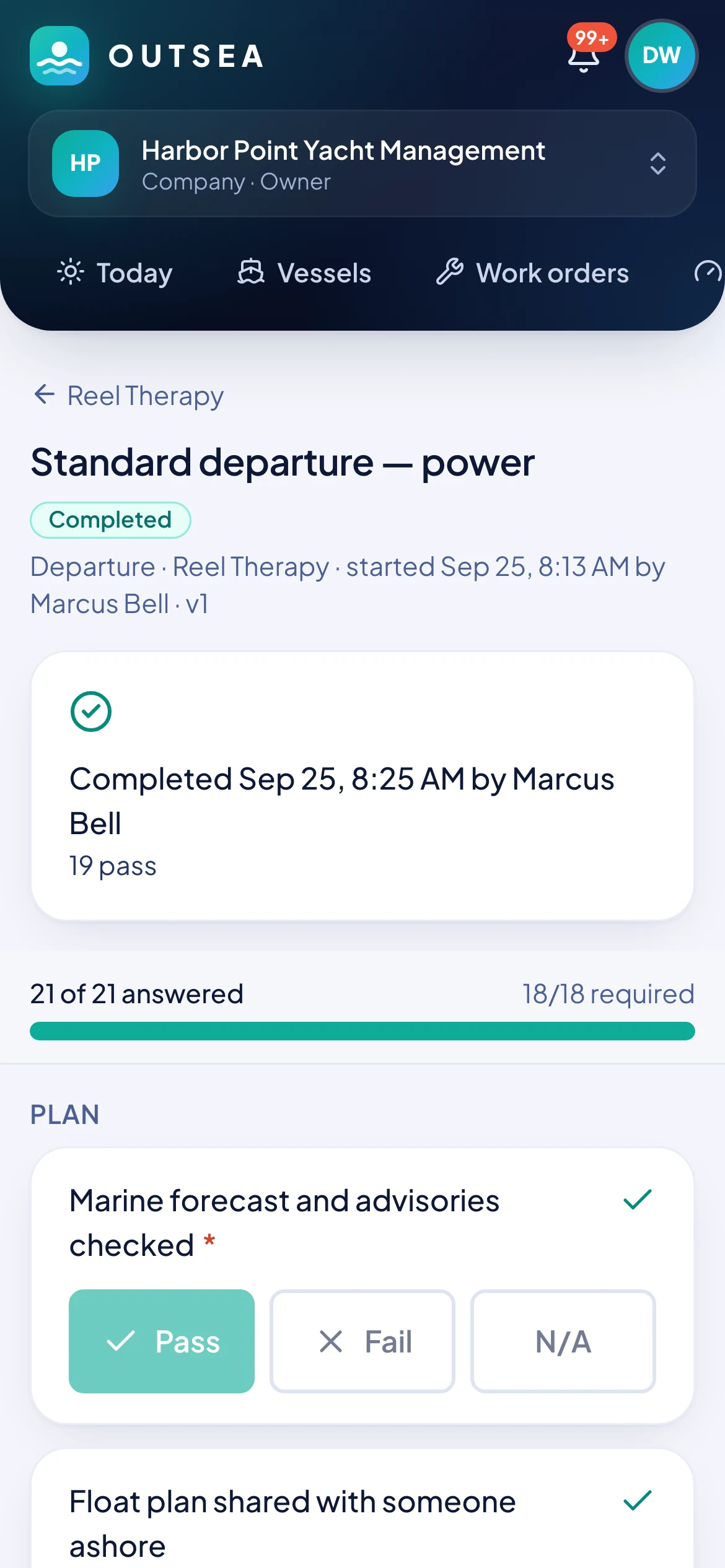 The departure checklist on a phone